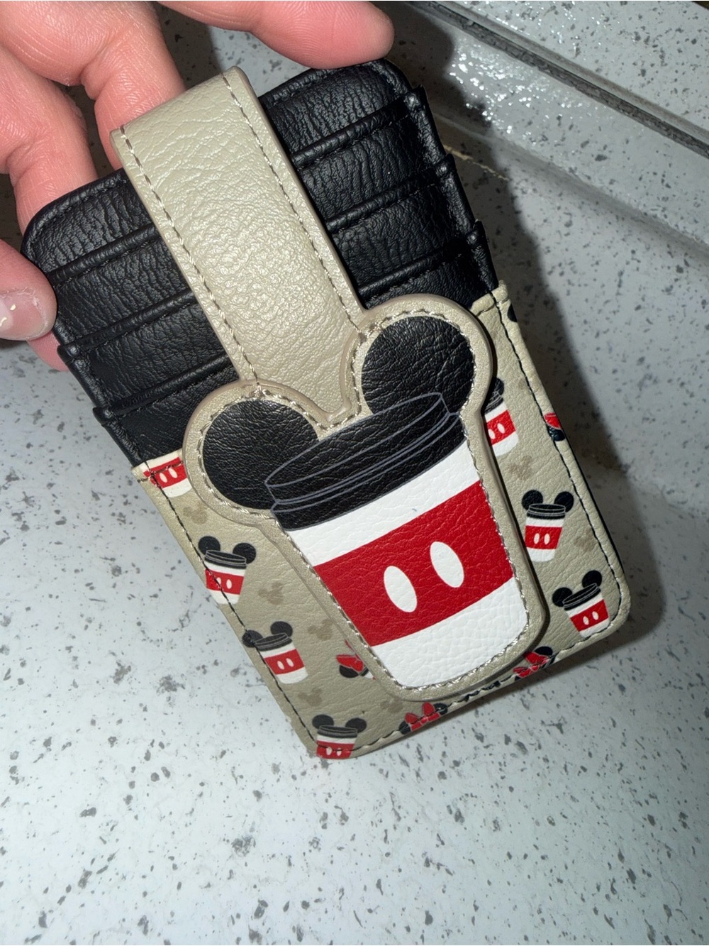 Disney Beige Black Red Mickey Coffee Cup Card Holder